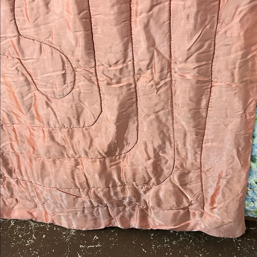 Vintage Satin Bedspread Pink Floral Roses 65” X 78” 1940s Glam Hollywood Regency - Picture 11 of 12
